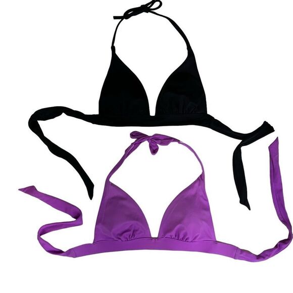 Victoria’s Secret 2 Bikini Tops Solid Purple & Black Size Small - Picture 1 of 8